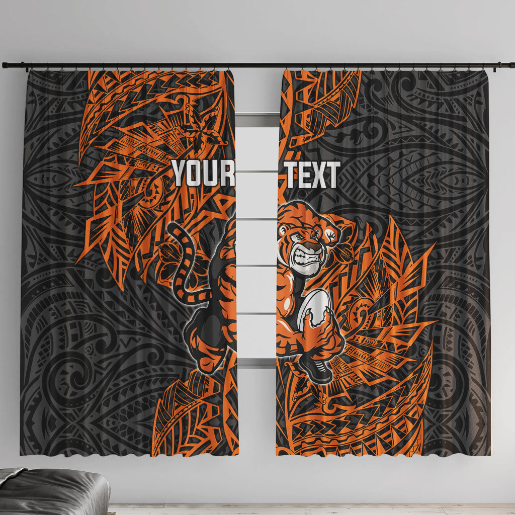Personalized Wests Tigers Rugby Window Curtain Polynesian Tribal Tiger Warrior - Orange Black Art