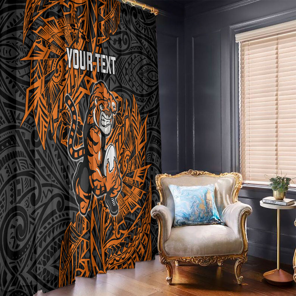 Personalized Wests Tigers Rugby Window Curtain Polynesian Tribal Tiger Warrior - Orange Black Art