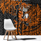 Personalized Wests Tigers Rugby Window Curtain Polynesian Tribal Tiger Warrior - Orange Black Art