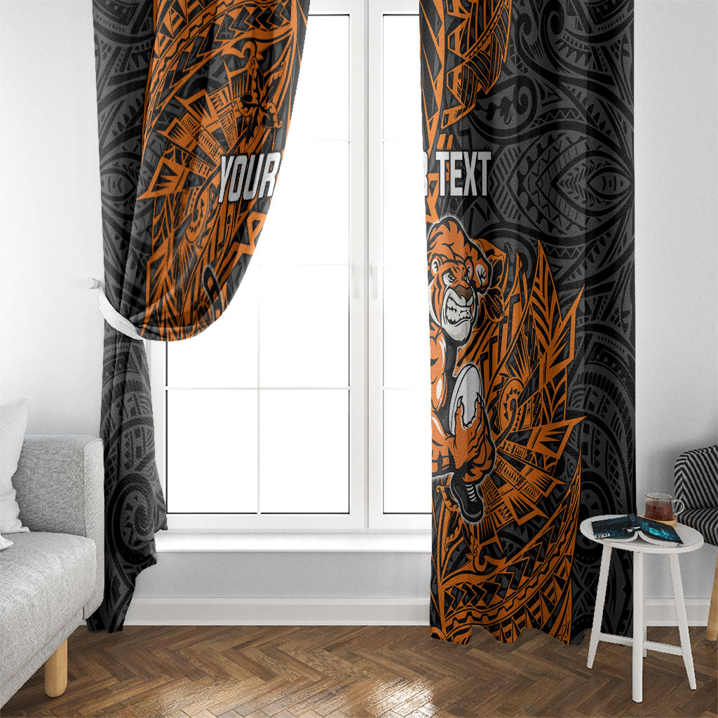 Personalized Wests Tigers Rugby Window Curtain Polynesian Tribal Tiger Warrior - Orange Black Art