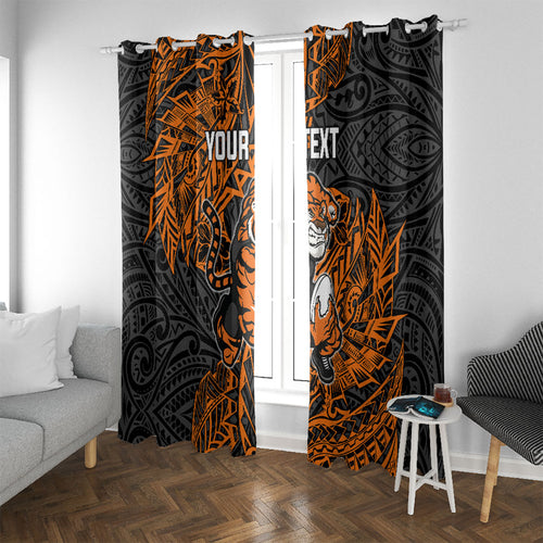 Personalized Wests Tigers Rugby Window Curtain Polynesian Tribal Tiger Warrior - Orange Black Art