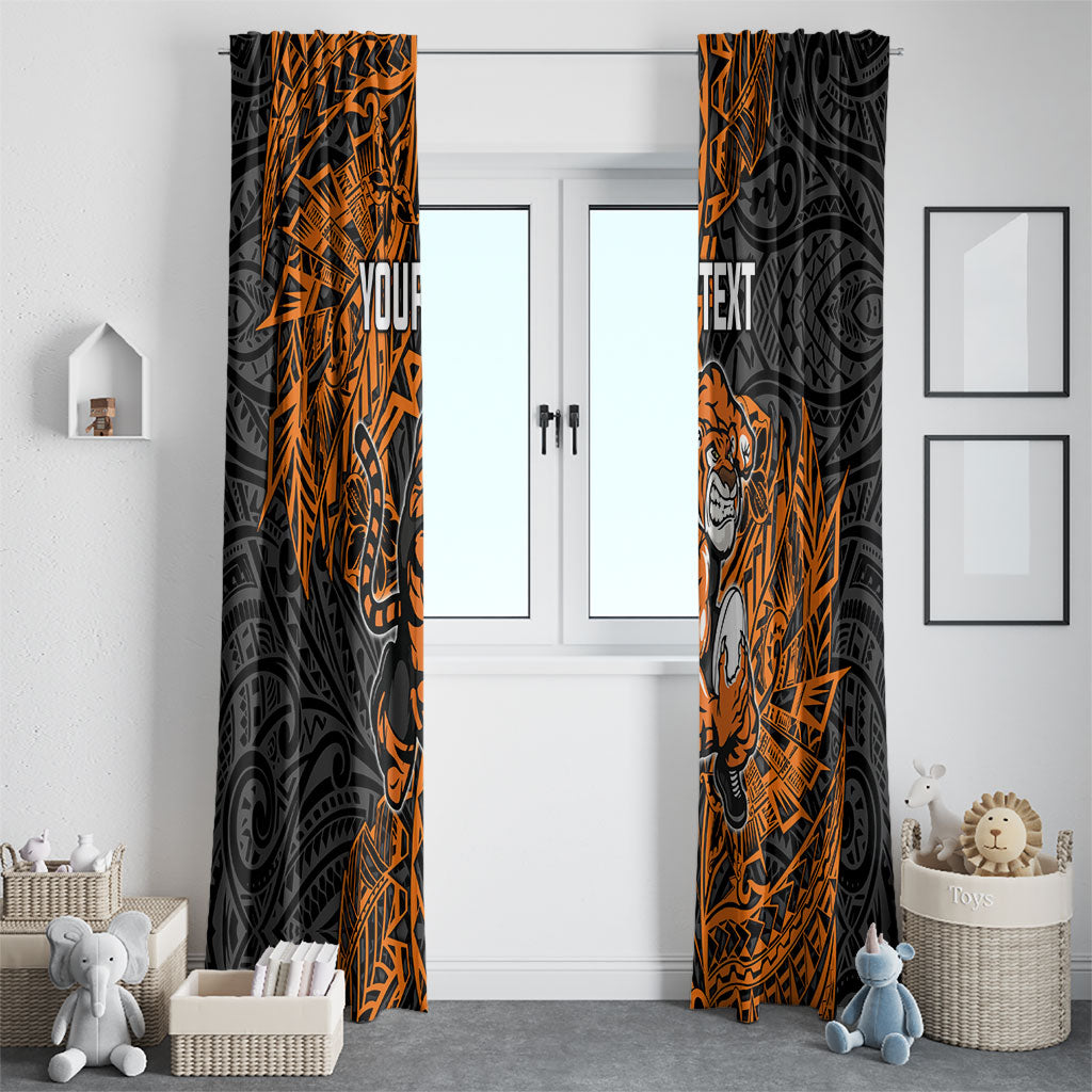 Personalized Wests Tigers Rugby Window Curtain Polynesian Tribal Tiger Warrior - Orange Black Art
