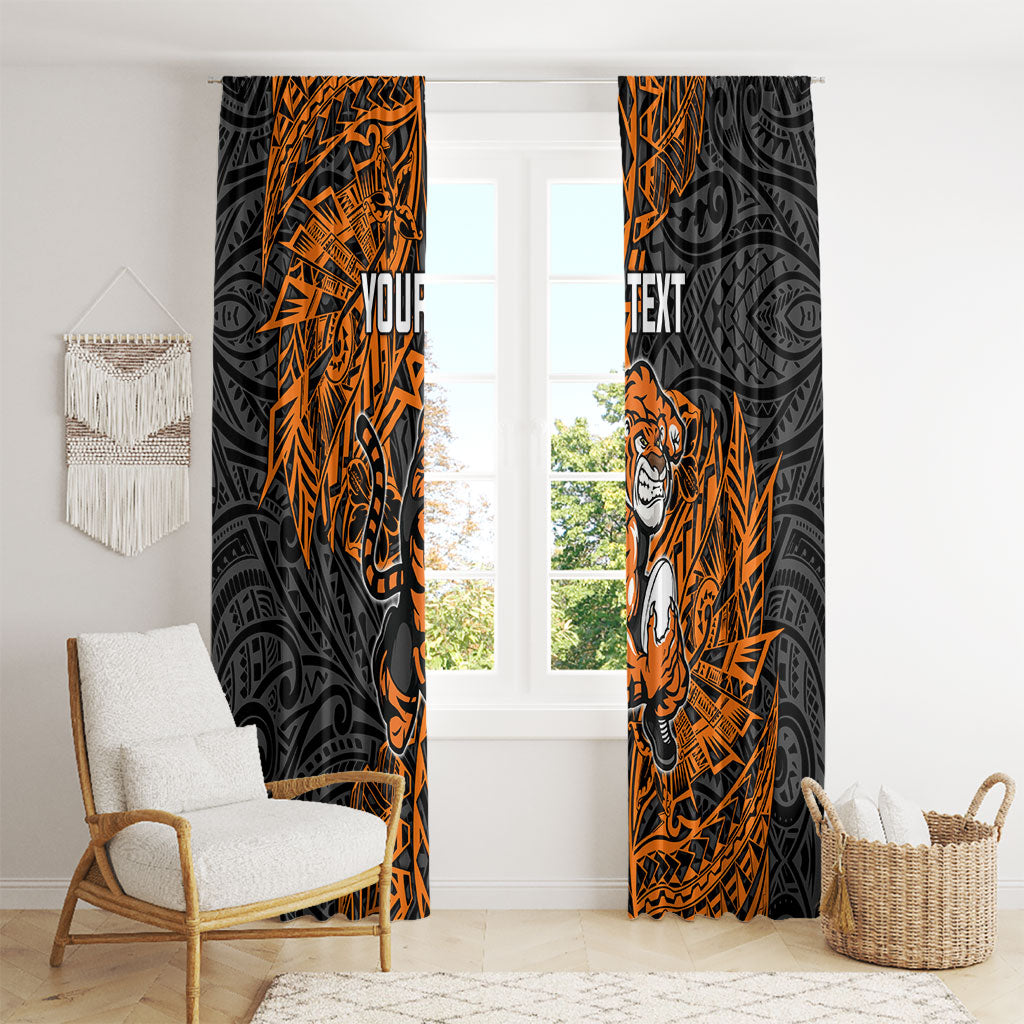 Personalized Wests Tigers Rugby Window Curtain Polynesian Tribal Tiger Warrior - Orange Black Art
