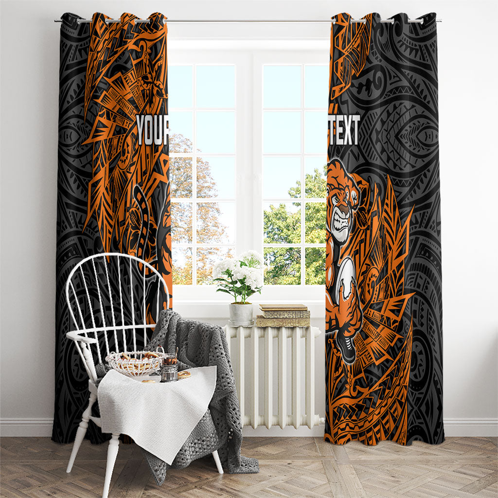 Personalized Wests Tigers Rugby Window Curtain Polynesian Tribal Tiger Warrior - Orange Black Art