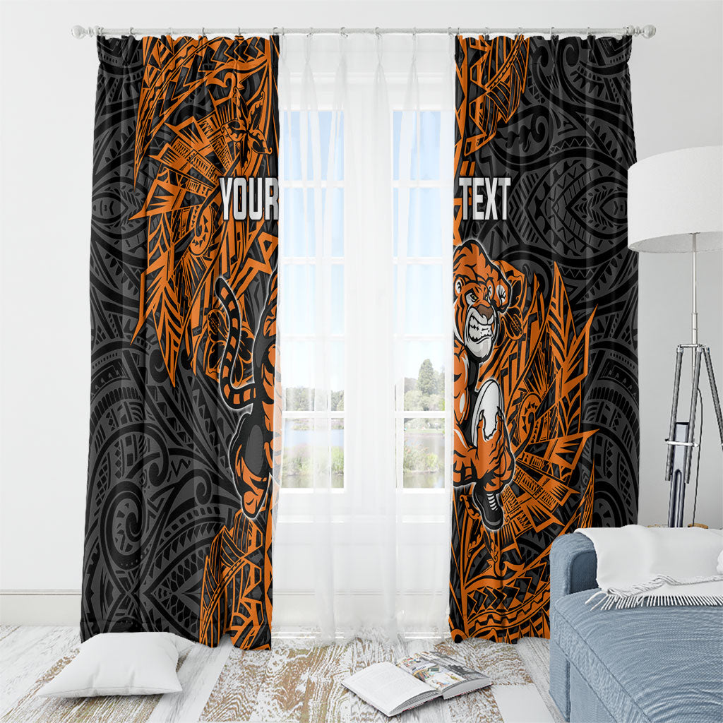 Personalized Wests Tigers Rugby Window Curtain Polynesian Tribal Tiger Warrior - Orange Black Art