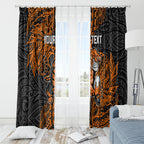 Personalized Wests Tigers Rugby Window Curtain Polynesian Tribal Tiger Warrior - Orange Black Art