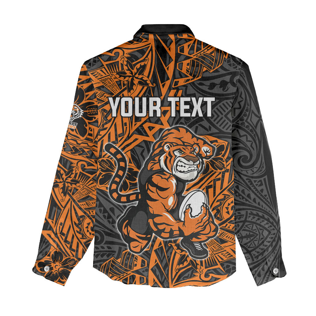 Personalized Wests Tigers Rugby Women Casual Shirt Polynesian Tribal Tiger Warrior - Orange Black Art