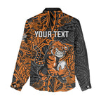 Personalized Wests Tigers Rugby Women Casual Shirt Polynesian Tribal Tiger Warrior - Orange Black Art