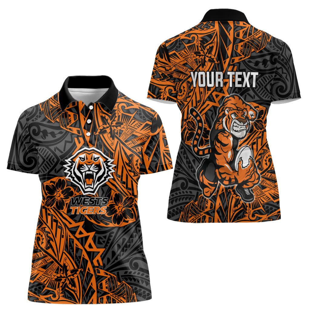 Personalized Wests Tigers Rugby Women Polo Shirt Polynesian Tribal Tiger Warrior - Orange Black Art