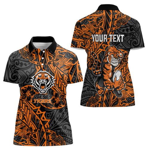 Personalized Wests Tigers Rugby Women Polo Shirt Polynesian Tribal Tiger Warrior - Orange Black Art