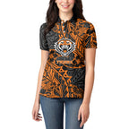 Personalized Wests Tigers Rugby Women Polo Shirt Polynesian Tribal Tiger Warrior - Orange Black Art