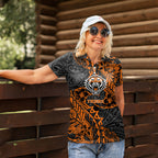 Personalized Wests Tigers Rugby Women Polo Shirt Polynesian Tribal Tiger Warrior - Orange Black Art