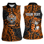Personalized Wests Tigers Rugby Women Sleeveless Polo Shirt Polynesian Tribal Tiger Warrior - Orange Black Art