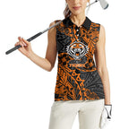 Personalized Wests Tigers Rugby Women Sleeveless Polo Shirt Polynesian Tribal Tiger Warrior - Orange Black Art