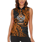 Personalized Wests Tigers Rugby Women Sleeveless Polo Shirt Polynesian Tribal Tiger Warrior - Orange Black Art