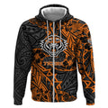 Personalized Wests Tigers Rugby Zip Hoodie Polynesian Tribal Tiger Warrior - Orange Black Art