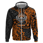 Personalized Wests Tigers Rugby Zip Hoodie Polynesian Tribal Tiger Warrior - Orange Black Art