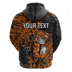 Personalized Wests Tigers Rugby Zip Hoodie Polynesian Tribal Tiger Warrior - Orange Black Art
