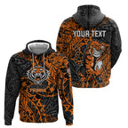 Personalized Wests Tigers Rugby Zip Hoodie Polynesian Tribal Tiger Warrior - Orange Black Art