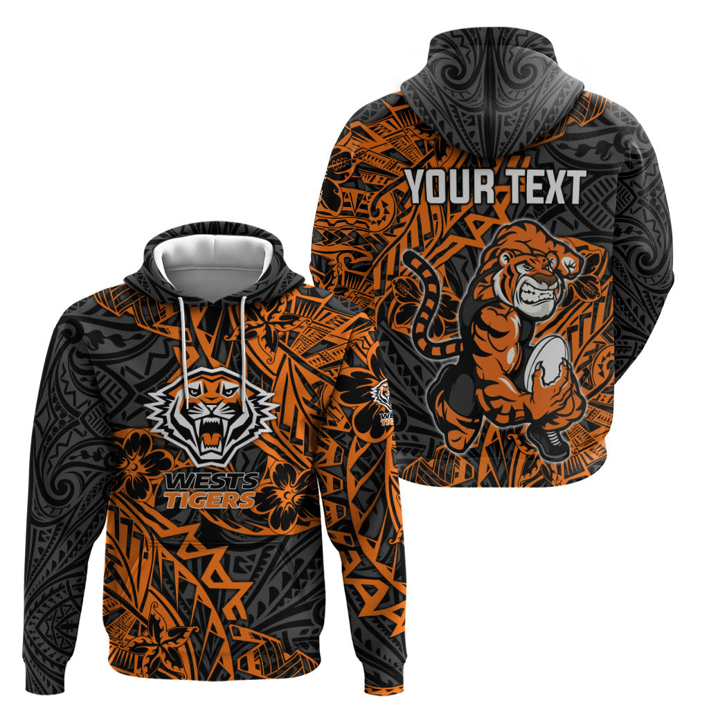 Personalized Wests Tigers Rugby Zip Hoodie Polynesian Tribal Tiger Warrior - Orange Black Art