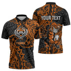 Personalized Wests Tigers Rugby Zipper Polo Shirt Polynesian Tribal Tiger Warrior - Orange Black Art
