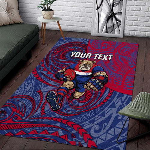 Custom Western Bulldogs Mascot Area Rug Polynesian Tribal Swirl Dynamic - Bulldog Football