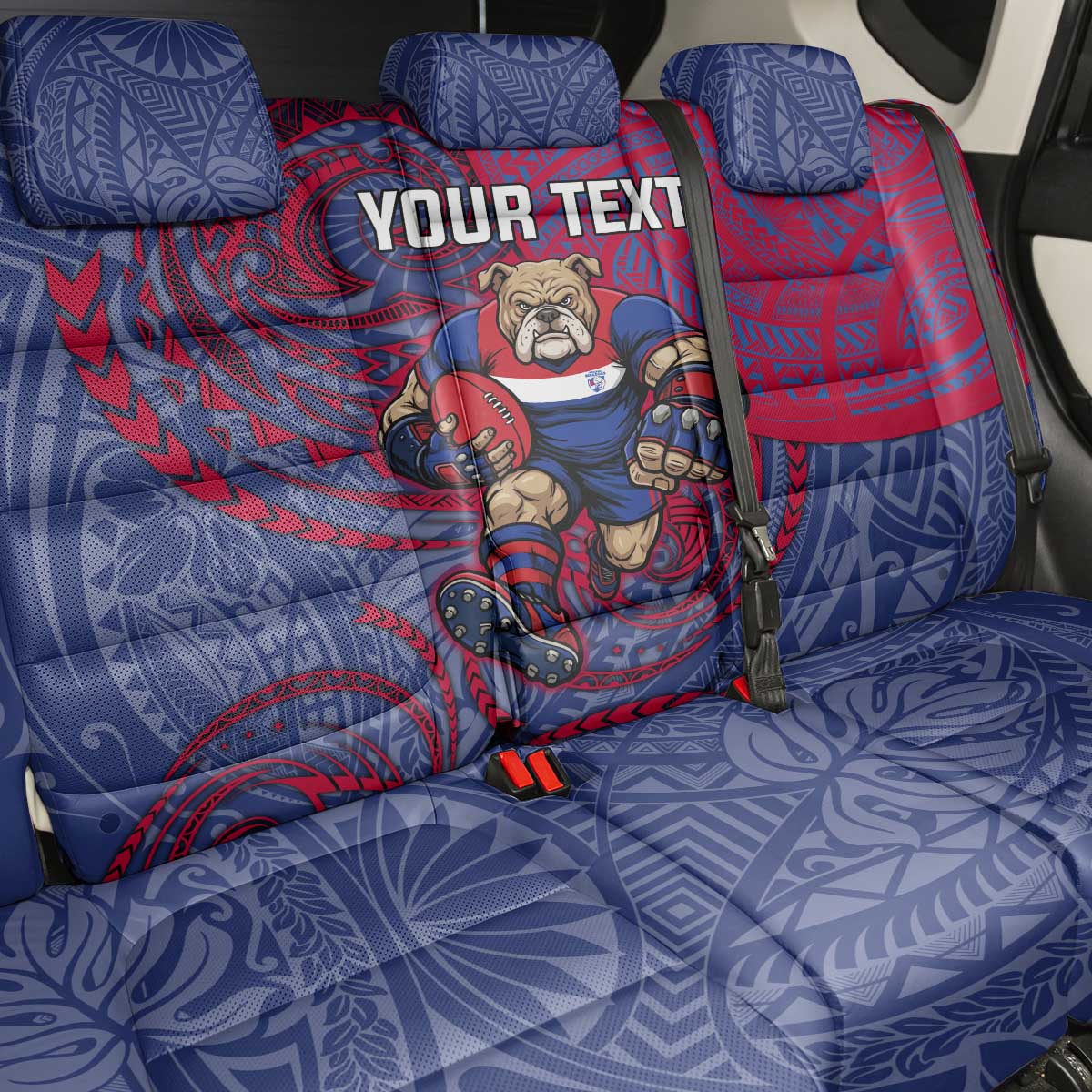 Custom Western Bulldogs Mascot Back Car Seat Cover Polynesian Tribal Swirl Dynamic - Bulldog Football