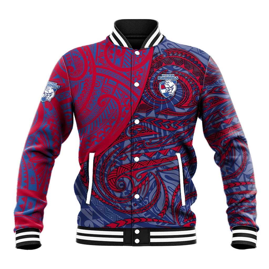 Custom Western Bulldogs Mascot Baseball Jacket Polynesian Tribal Swirl Dynamic - Bulldog Football