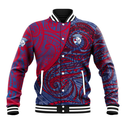 Custom Western Bulldogs Mascot Baseball Jacket Polynesian Tribal Swirl Dynamic - Bulldog Football