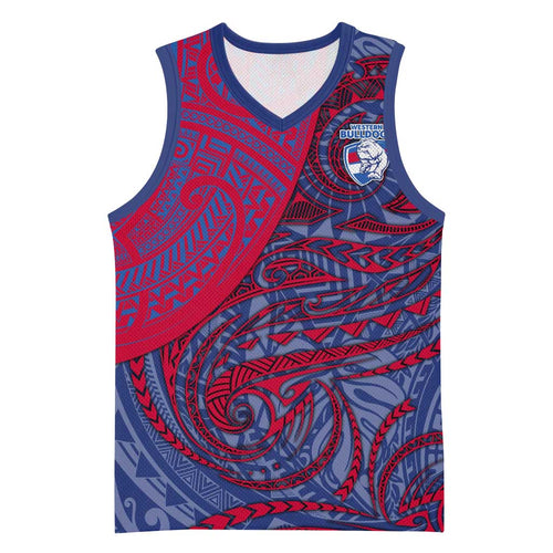 Custom Western Bulldogs Mascot Basketball Jersey Polynesian Tribal Swirl Dynamic - Bulldog Football