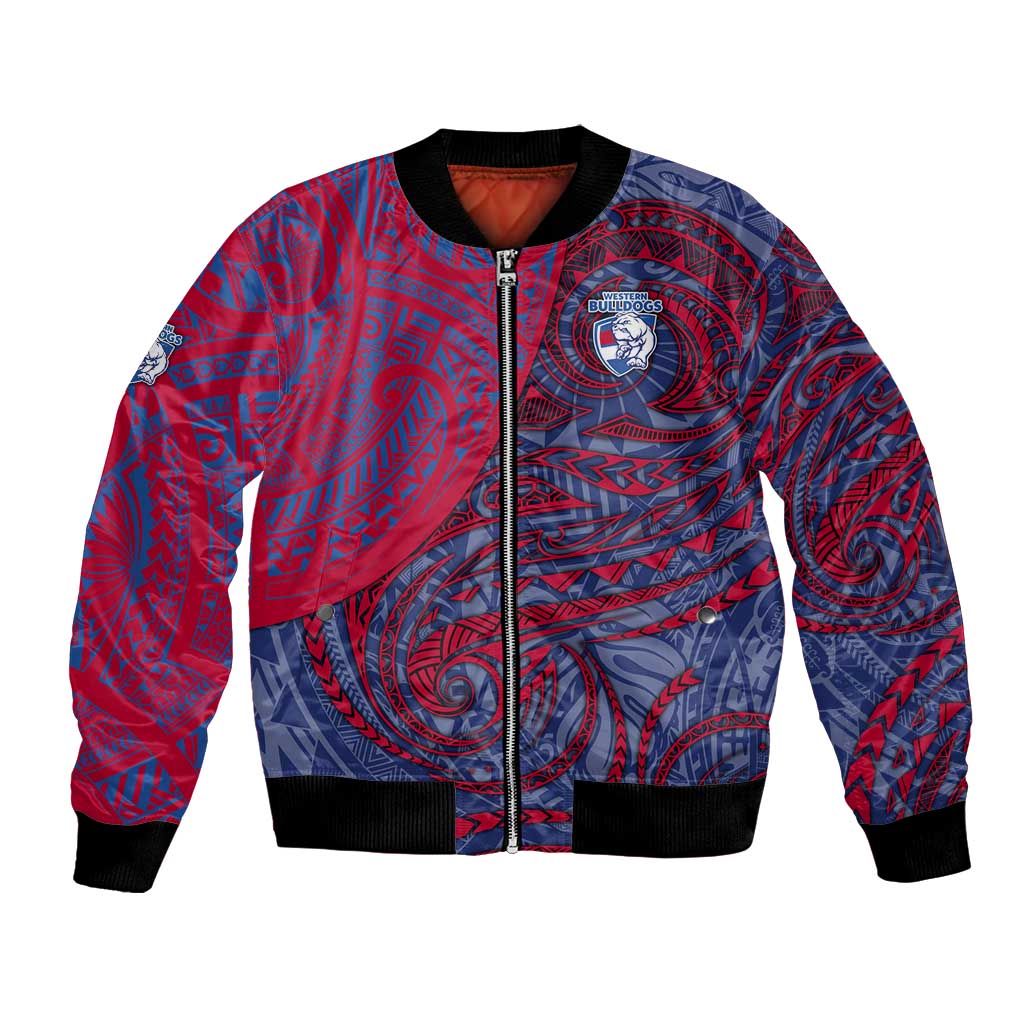 Custom Western Bulldogs Mascot Bomber Jacket Polynesian Tribal Swirl Dynamic - Bulldog Football