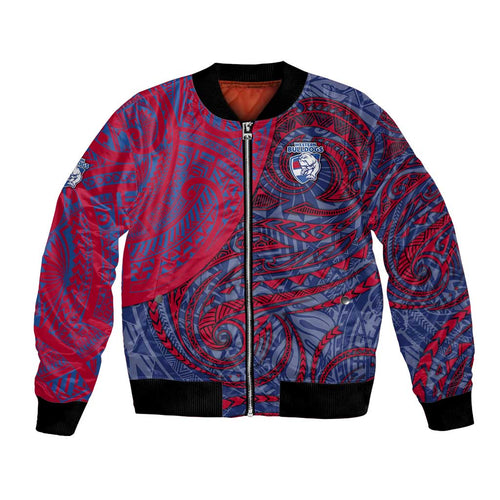 Custom Western Bulldogs Mascot Bomber Jacket Polynesian Tribal Swirl Dynamic - Bulldog Football