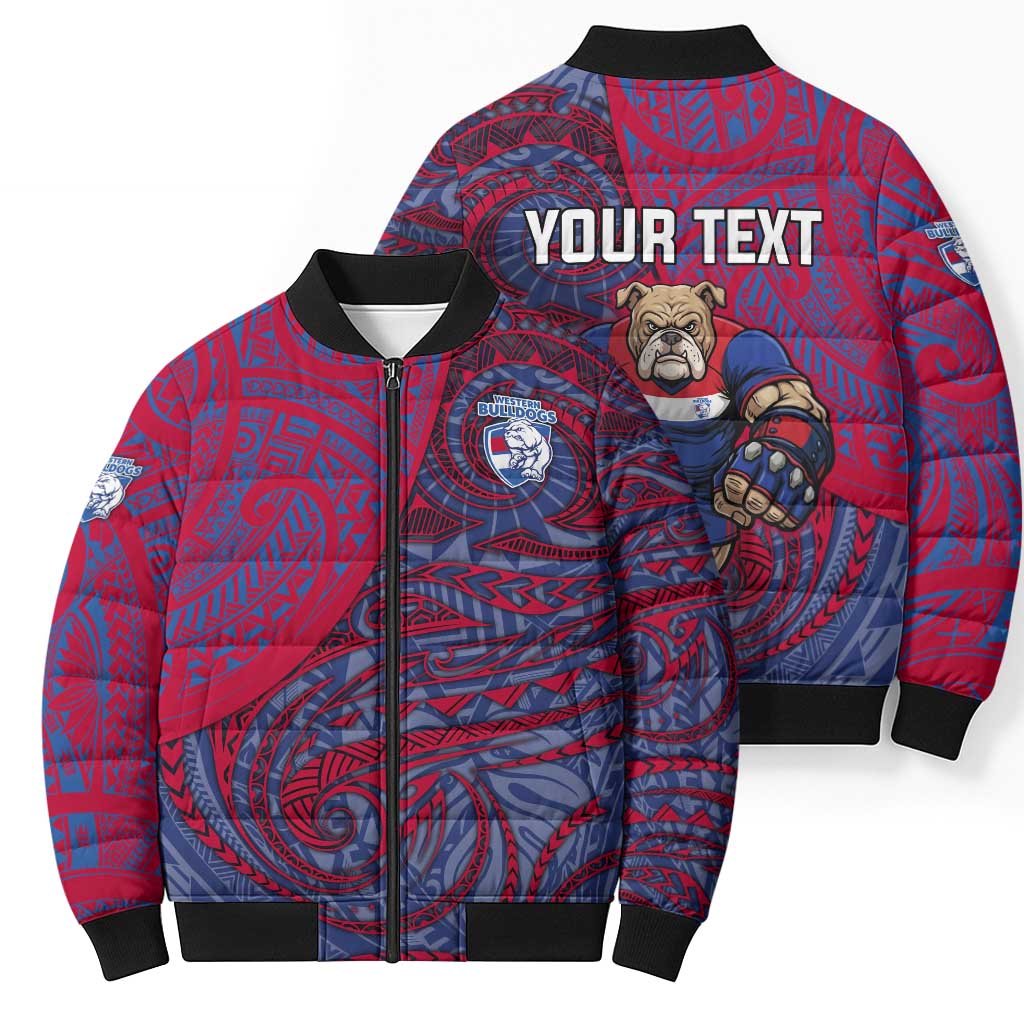 Custom Western Bulldogs Mascot Bomber Puffer Jacket Polynesian Tribal Swirl Dynamic - Bulldog Football
