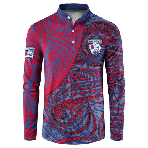 Custom Western Bulldogs Mascot Button Sweatshirt Polynesian Tribal Swirl Dynamic - Bulldog Football