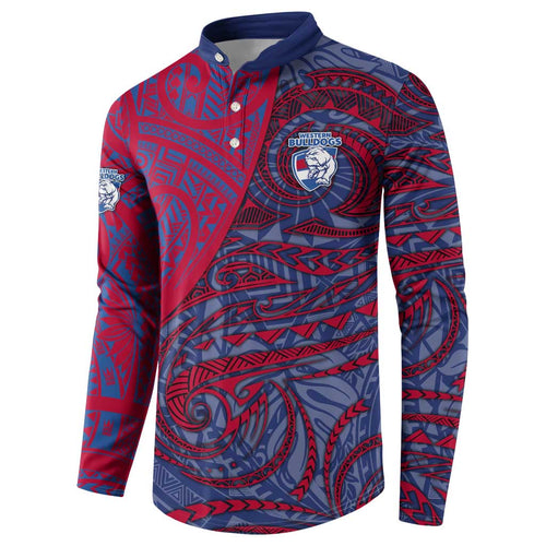 Custom Western Bulldogs Mascot Button Sweatshirt Polynesian Tribal Swirl Dynamic - Bulldog Football