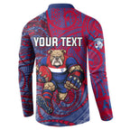 Custom Western Bulldogs Mascot Button Sweatshirt Polynesian Tribal Swirl Dynamic - Bulldog Football