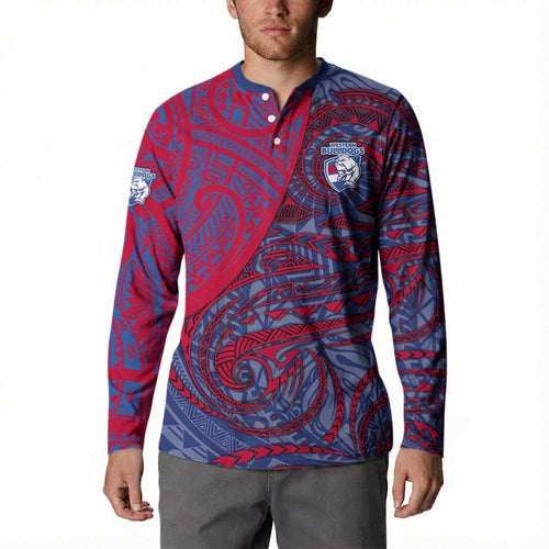 Custom Western Bulldogs Mascot Button Sweatshirt Polynesian Tribal Swirl Dynamic - Bulldog Football