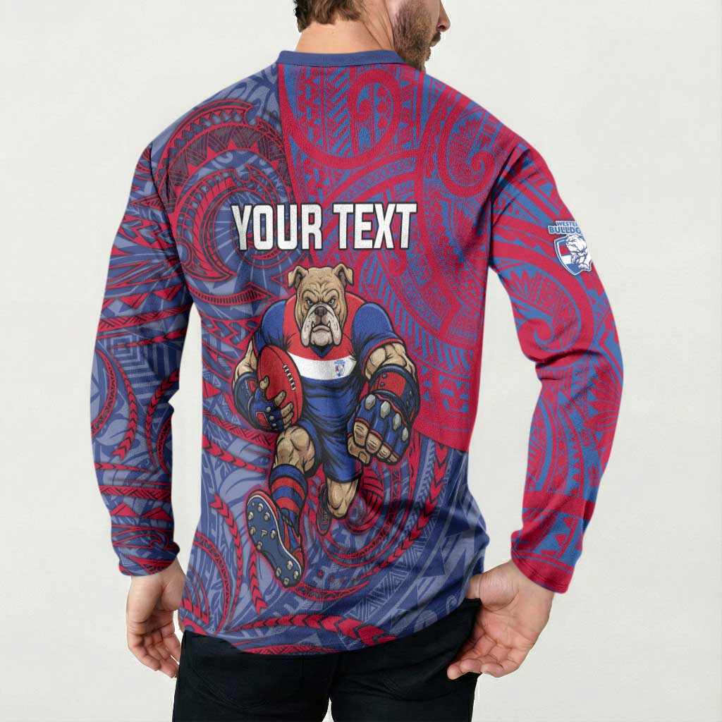 Custom Western Bulldogs Mascot Button Sweatshirt Polynesian Tribal Swirl Dynamic - Bulldog Football