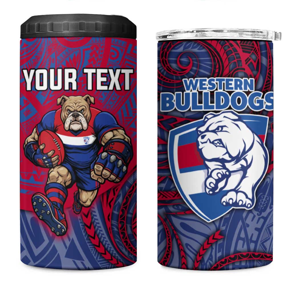 Custom Western Bulldogs Mascot 4 in 1 Can Cooler Tumbler Polynesian Tribal Swirl Dynamic - Bulldog Football