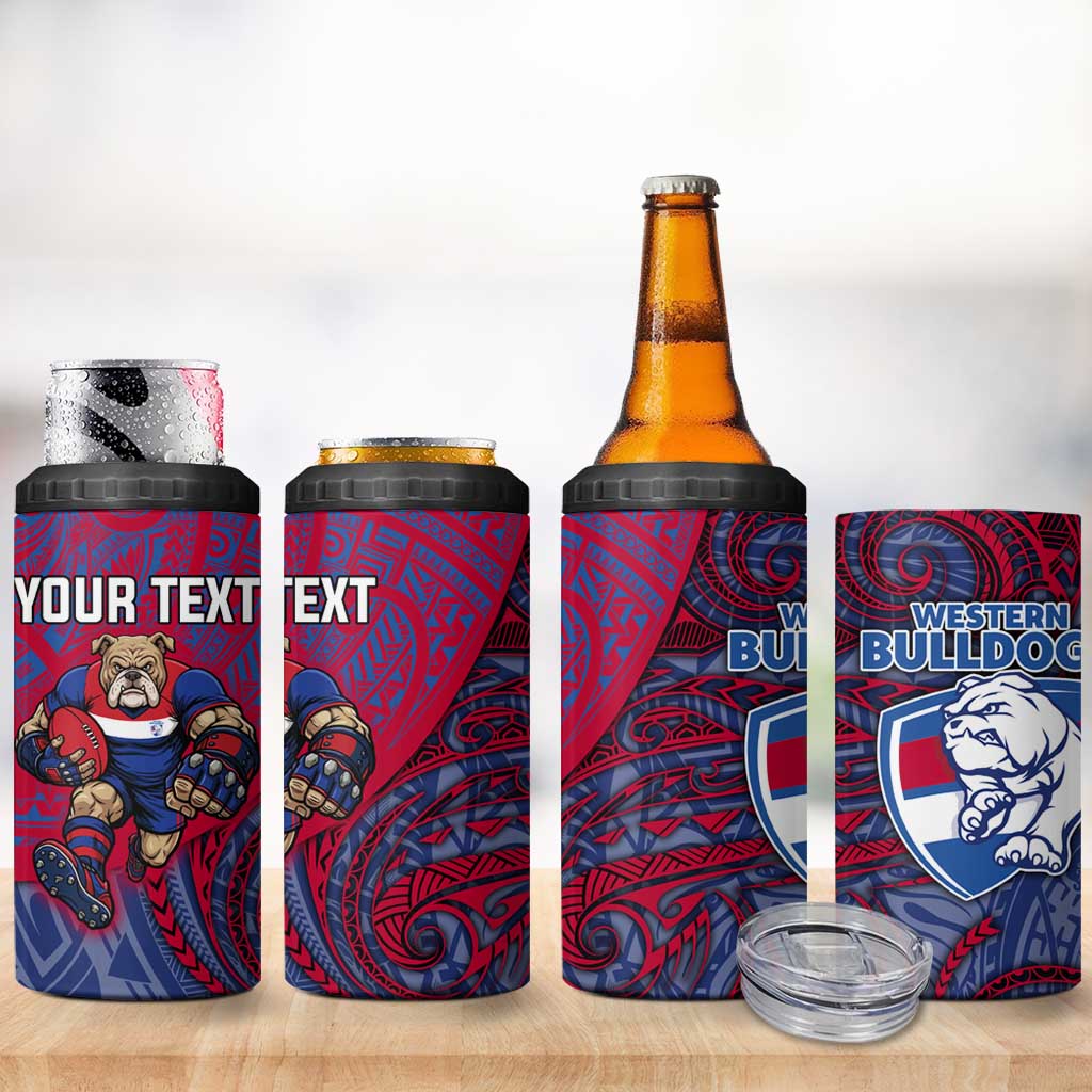 Custom Western Bulldogs Mascot 4 in 1 Can Cooler Tumbler Polynesian Tribal Swirl Dynamic - Bulldog Football