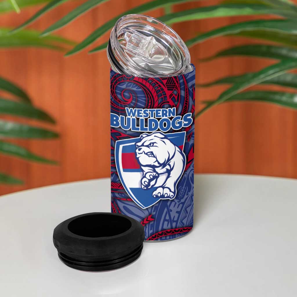 Custom Western Bulldogs Mascot 4 in 1 Can Cooler Tumbler Polynesian Tribal Swirl Dynamic - Bulldog Football