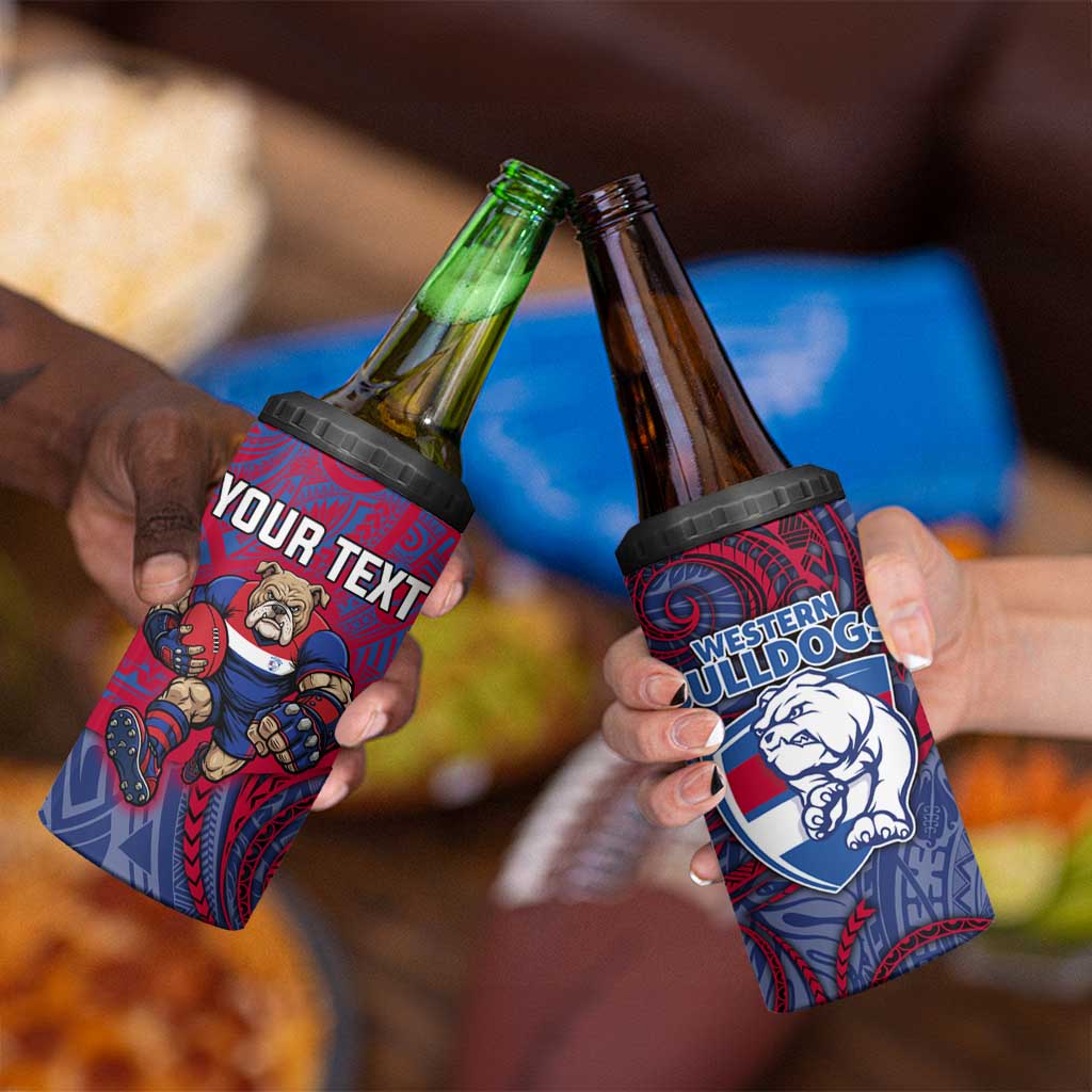 Custom Western Bulldogs Mascot 4 in 1 Can Cooler Tumbler Polynesian Tribal Swirl Dynamic - Bulldog Football