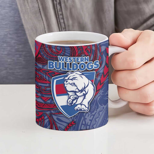 Custom Western Bulldogs Mascot Ceramic Mug Polynesian Tribal Swirl Dynamic - Bulldog Football