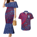 Custom Western Bulldogs Mascot Couples Matching Mermaid Dress and Hawaiian Shirt Polynesian Tribal Swirl Dynamic - Bulldog Football