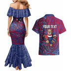 Custom Western Bulldogs Mascot Couples Matching Mermaid Dress and Hawaiian Shirt Polynesian Tribal Swirl Dynamic - Bulldog Football