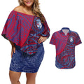 Custom Western Bulldogs Mascot Couples Matching Off Shoulder Short Dress and Hawaiian Shirt Polynesian Tribal Swirl Dynamic - Bulldog Football