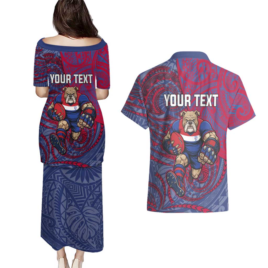 Custom Western Bulldogs Mascot Couples Matching Puletasi and Hawaiian Shirt Polynesian Tribal Swirl Dynamic - Bulldog Football