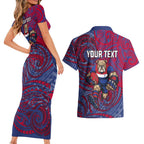 Custom Western Bulldogs Mascot Couples Matching Short Sleeve Bodycon Dress and Hawaiian Shirt Polynesian Tribal Swirl Dynamic - Bulldog Football