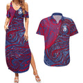 Custom Western Bulldogs Mascot Couples Matching Summer Maxi Dress and Hawaiian Shirt Polynesian Tribal Swirl Dynamic - Bulldog Football