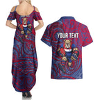 Custom Western Bulldogs Mascot Couples Matching Summer Maxi Dress and Hawaiian Shirt Polynesian Tribal Swirl Dynamic - Bulldog Football